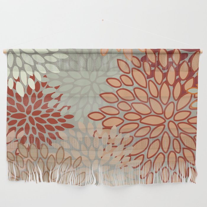 Festive, Floral Prints, Green, Terracotta, Red, Coloured Prints Wall Hanging