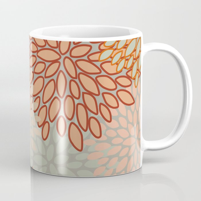 Festive, Floral Prints, Green, Terracotta, Red, Coloured Prints Coffee Mug