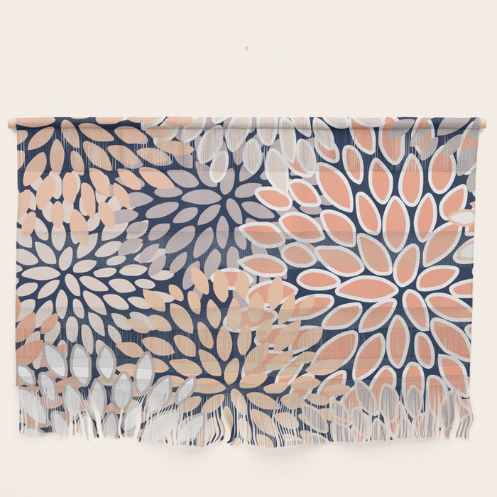 Floral Prints, Navy, Coral, Peach And Gray, Abstract Art, Coloured Prints Wall Hanging