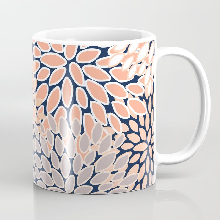 Floral Prints, Navy, Coral, Peach And Gray, Abstract Art, Coloured Prints Coffee Mug