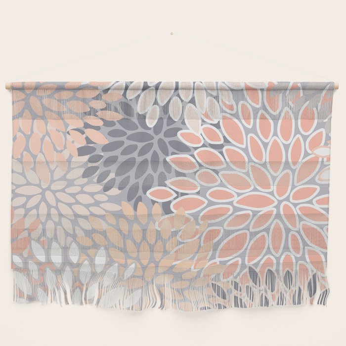 Flowers Abstract Print, Coral, Peach, Gray Wall Hanging