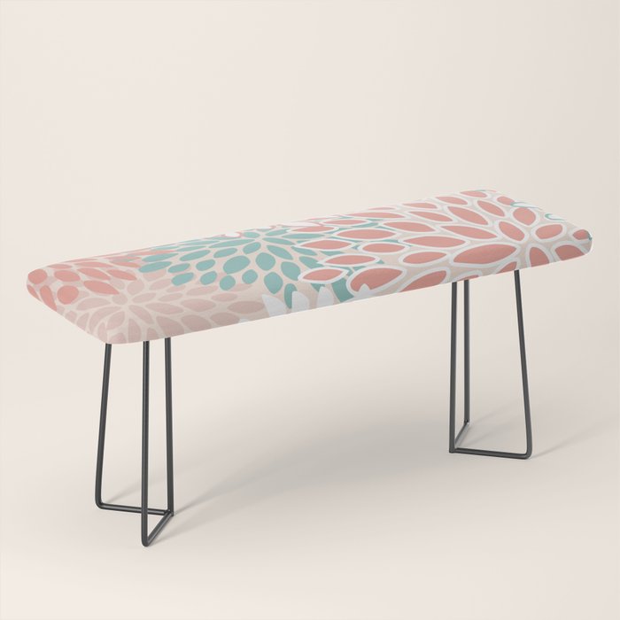 Festive, Floral Prints, Teal, Peach, Coral Bench