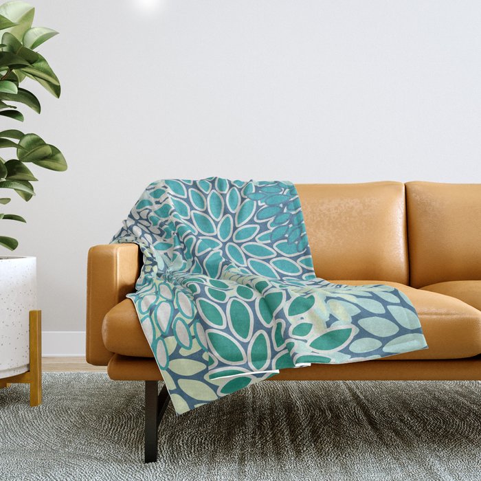 Christmas, Floral Prints, Teal, Blue And Green, Colour Prints Throw Blanket
