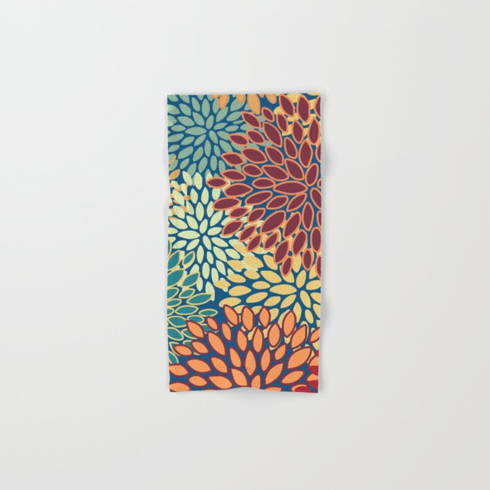 Festive Floral Prints, Red, Teal, Yellow, Orange, Colourful Prints Bath Towel