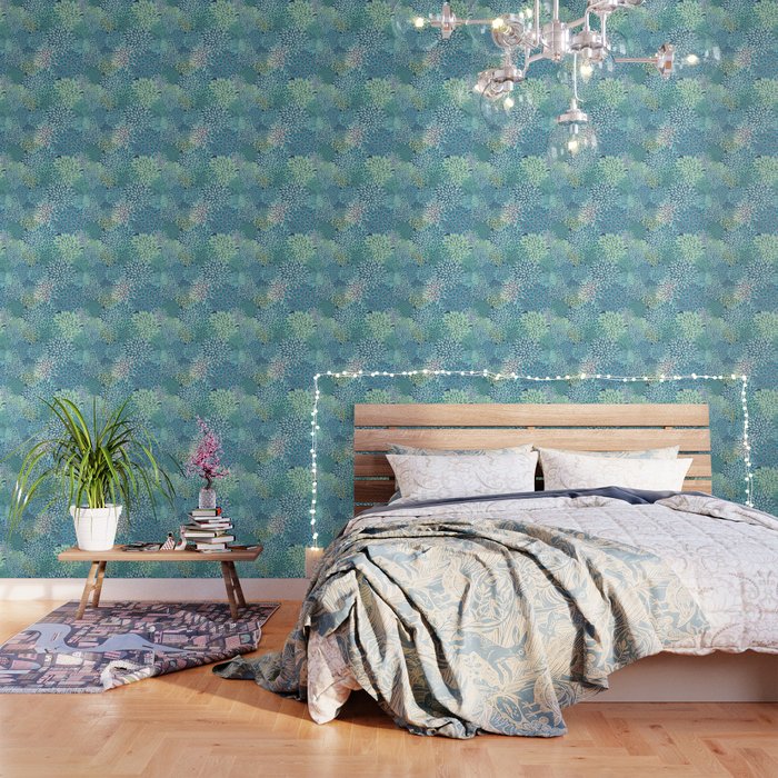 Christmas, Floral Prints, Teal, Blue And Green, Colour Prints Wallpaper