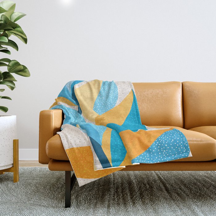 Colorful Blue And Yellow Abstract Botanical Throw Blanket