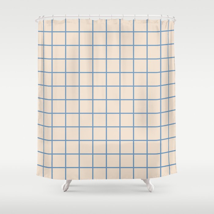 Grid Pattern Blue And Beige Shower Curtain