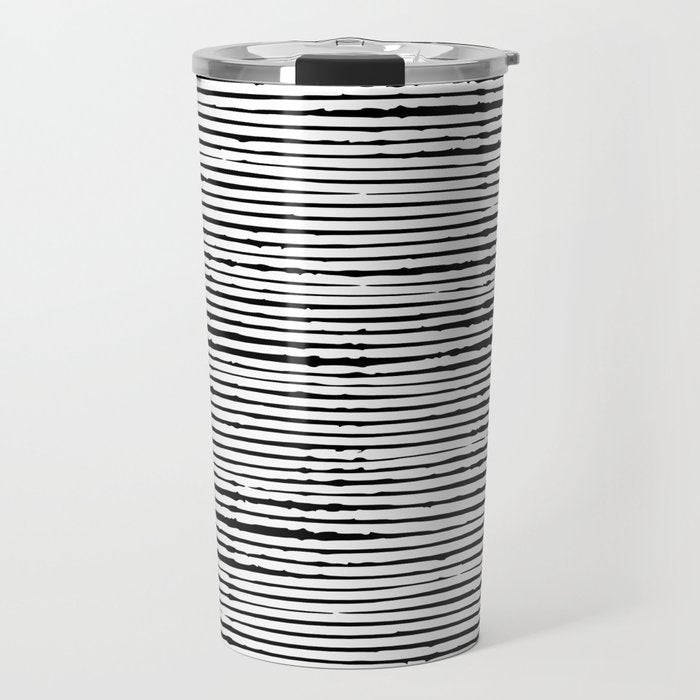 Rustic, Abstract Stripes Pattern, Black And White Travel Mug