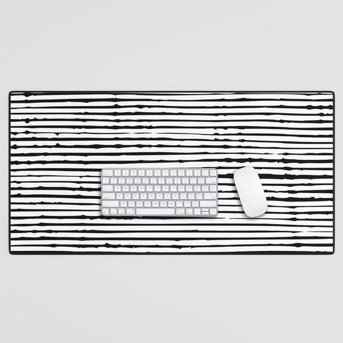 Rustic, Abstract Stripes Pattern, Black And White Desk Mat