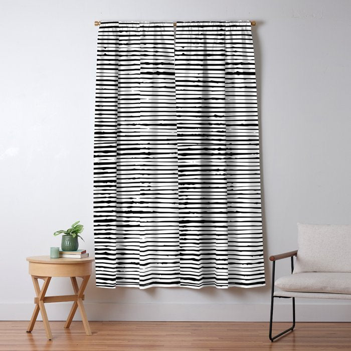 Rustic, Abstract Stripes Pattern, Black And White Window Curtain