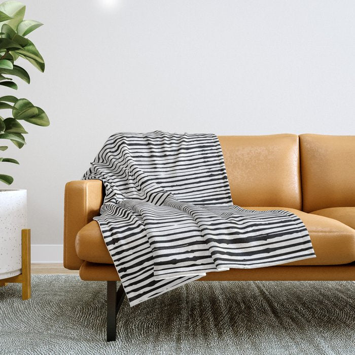 Rustic, Abstract Stripes Pattern, Black And White Throw Blanket