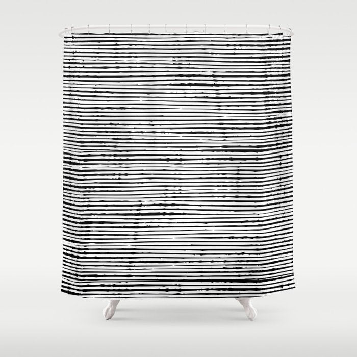 Rustic, Abstract Stripes Pattern, Black And White Shower Curtain