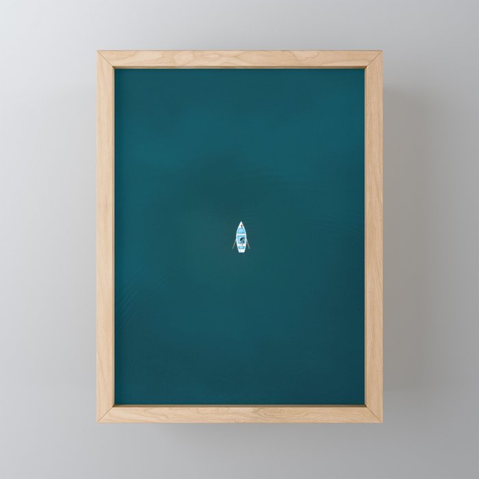 Minimalist Boat In Blue Lake  Mini Art Print