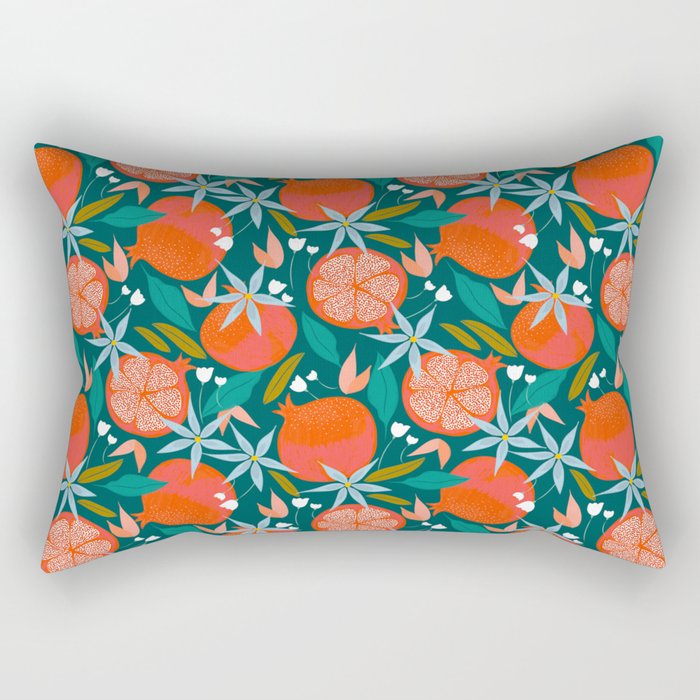 Summer Pomegranate, Tropical Fruit Illustration, Colorful Eclectic Bohemian Juicy Summer Botanical Rectangular Pillow