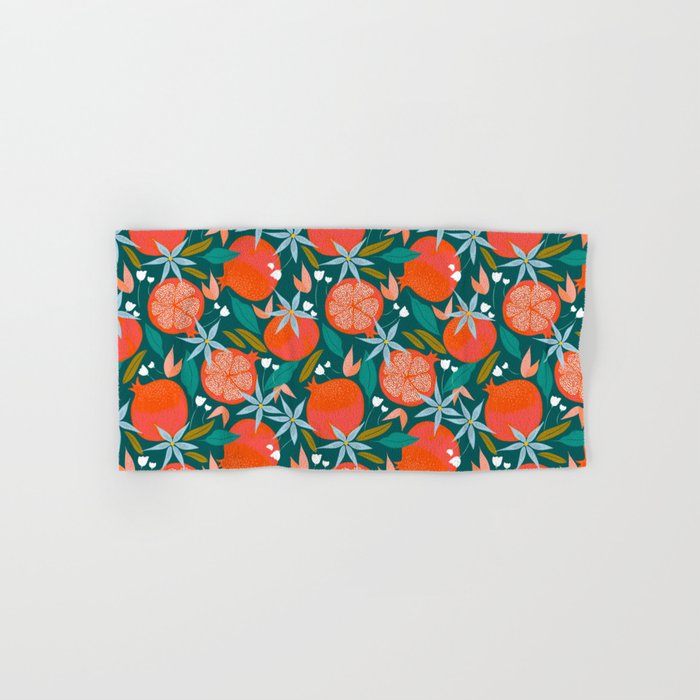 Summer Pomegranate, Tropical Fruit Illustration, Colorful Eclectic Bohemian Juicy Summer Botanical Bath Towel