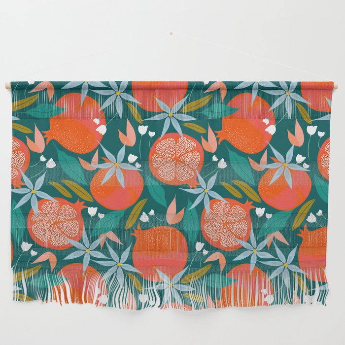 Summer Pomegranate, Tropical Fruit Illustration, Colorful Eclectic Bohemian Juicy Summer Botanical Wall Hanging