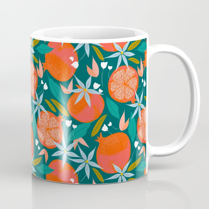 Summer Pomegranate, Tropical Fruit Illustration, Colorful Eclectic Bohemian Juicy Summer Botanical Coffee Mug