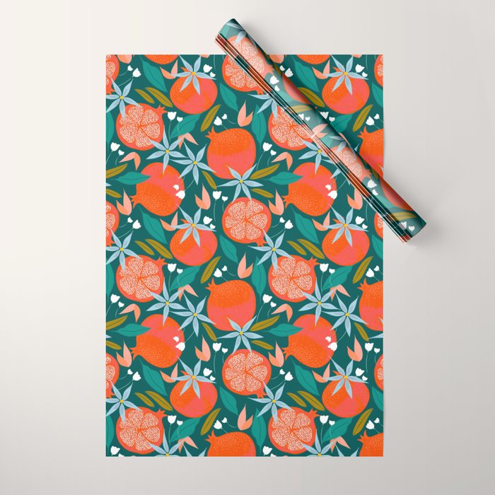 Summer Pomegranate, Tropical Fruit Illustration, Colorful Eclectic Bohemian Juicy Summer Botanical Wrapping Paper