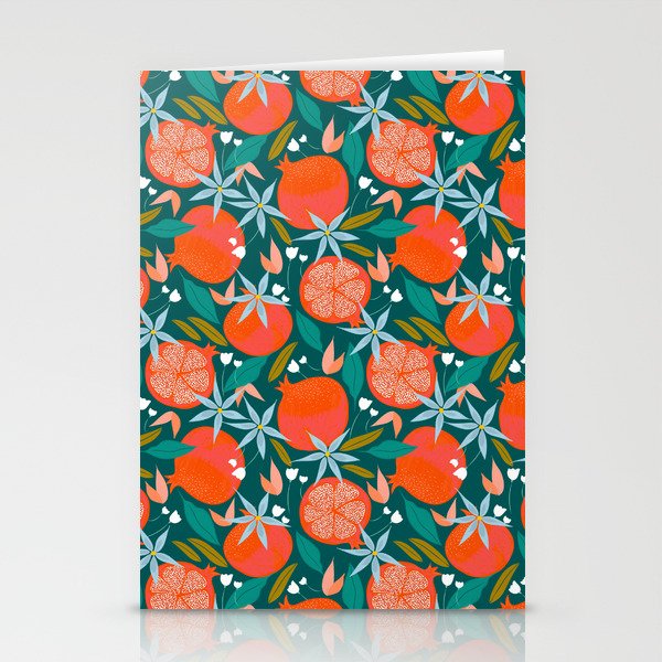 Summer Pomegranate, Tropical Fruit Illustration, Colorful Eclectic Bohemian Juicy Summer Botanical Stationery Card