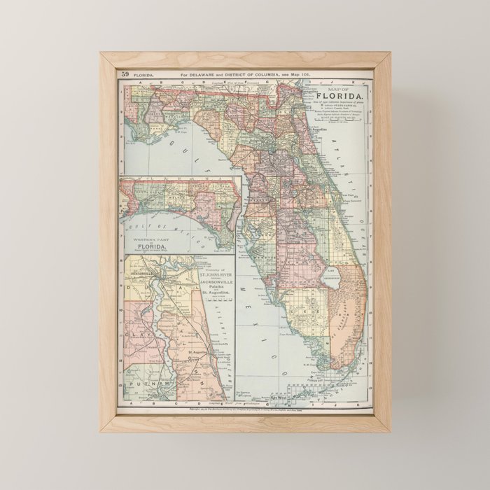 Vintage Map Of Florida (1891) Mini Art Print