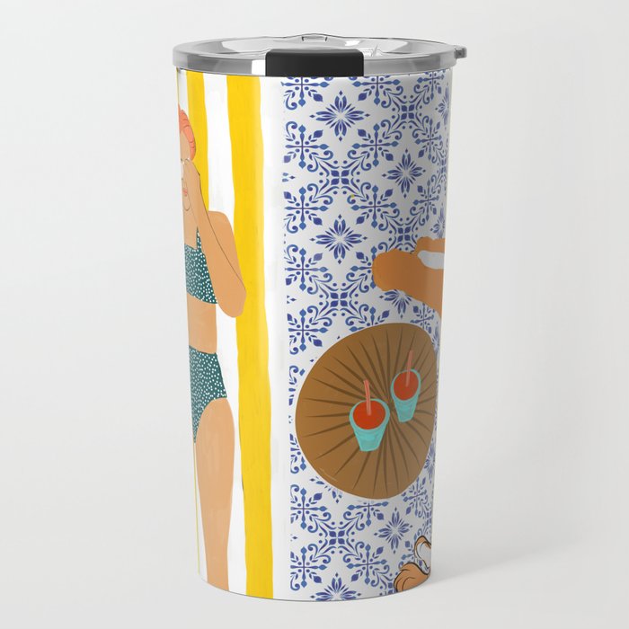 How To Vacay With Your Tiger, Human Animal Connection Illustration, Tropical Travel Morocco Painting Travel Mug