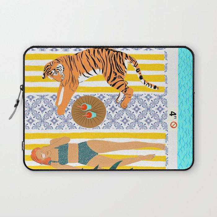 How To Vacay With Your Tiger, Human Animal Connection Illustration, Tropical Travel Morocco Painting Laptop Sleeve