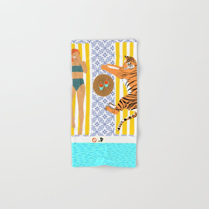 How To Vacay With Your Tiger, Human Animal Connection Illustration, Tropical Travel Morocco Painting Bath Towel