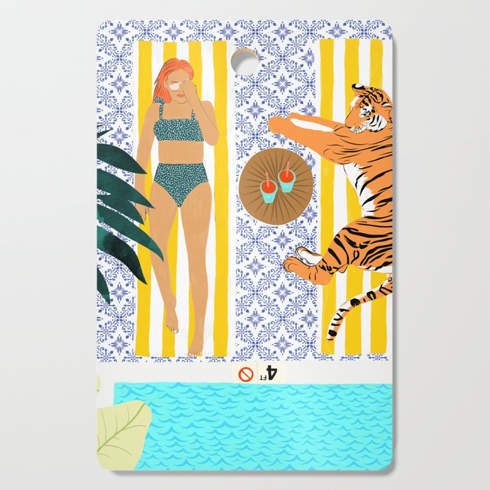 How To Vacay With Your Tiger, Human Animal Connection Illustration, Tropical Travel Morocco Painting Cutting Board