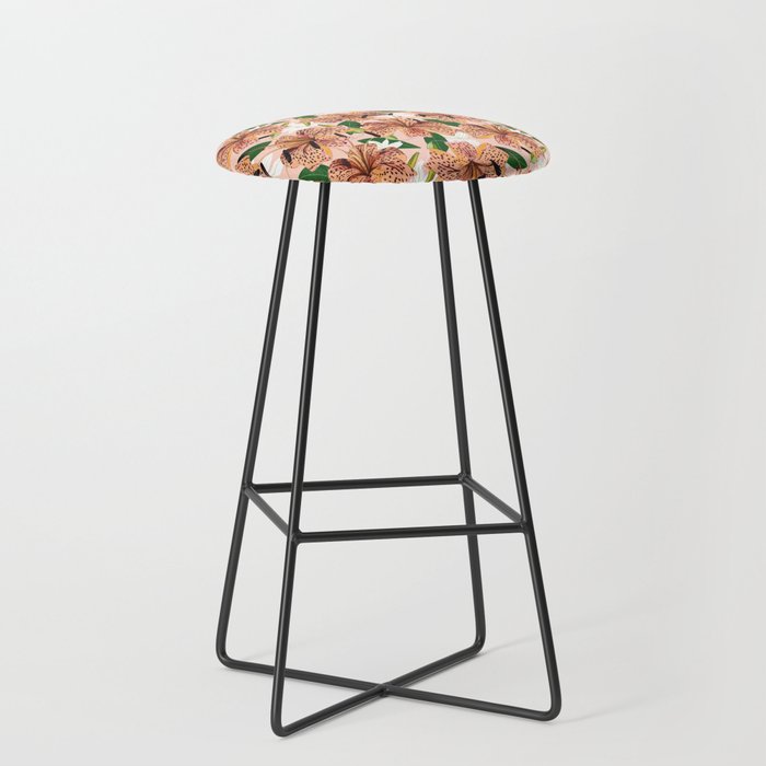 Tiger Lillies, Tropical Blush Botanical Illustration, Polka Dots Nature Vibrant Floral Jungle Stool