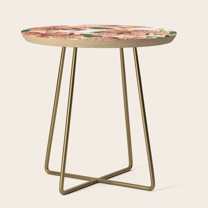 Tiger Lillies, Tropical Blush Botanical Illustration, Polka Dots Nature Vibrant Floral Jungle Side Table