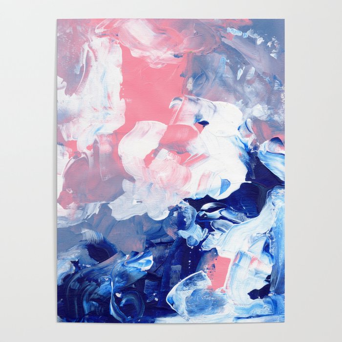 Ejaaz Haniff Abstract Acrylic Palette Knife Painting Blue Pink: 'Summer Storm' Poster