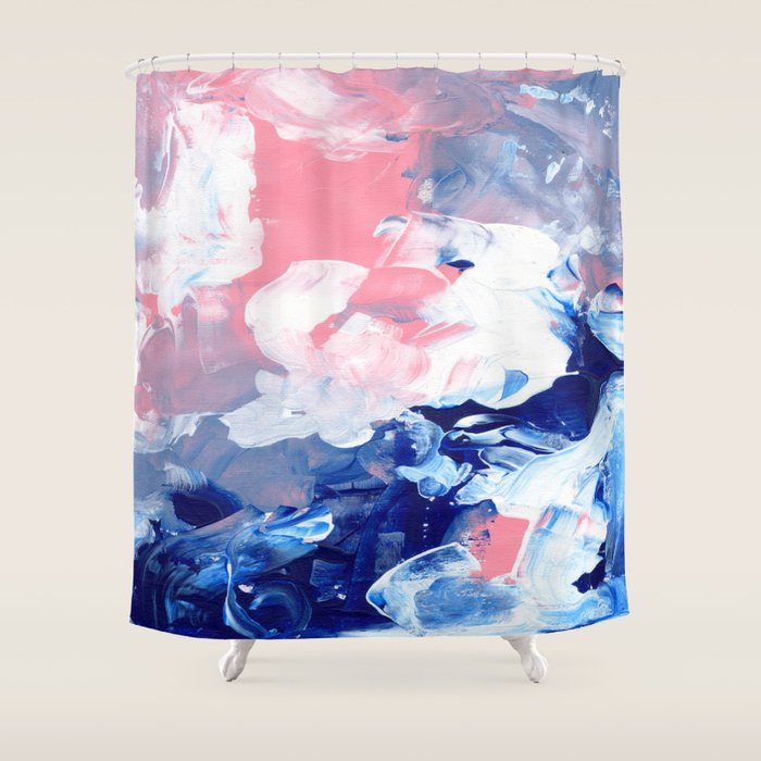 Ejaaz Haniff Abstract Acrylic Palette Knife Painting Blue Pink: 'Summer Storm' Shower Curtain