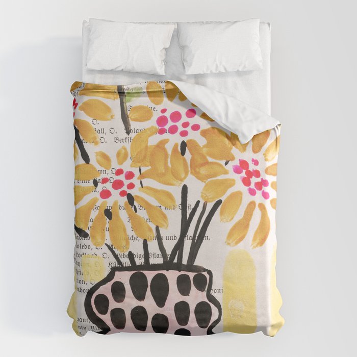 Gouache 2, Still Life: Flowers In A Vase With Striped Wallpaper Duvet Cover