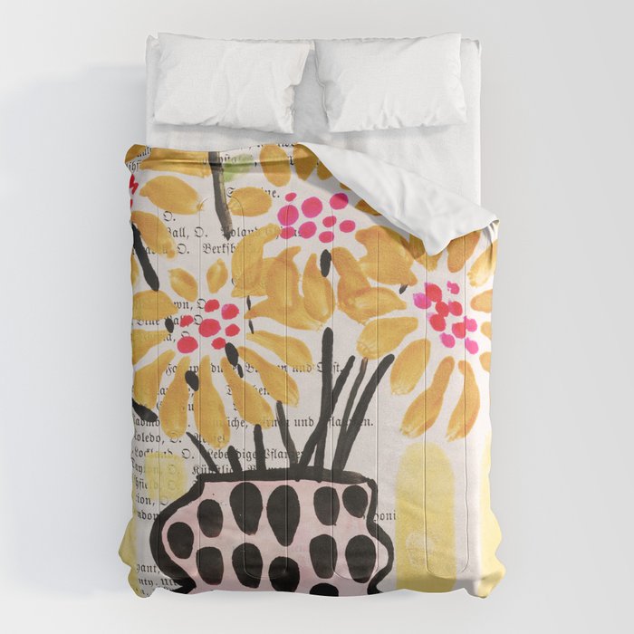 Gouache 2, Still Life: Flowers In A Vase With Striped Wallpaper Comforter