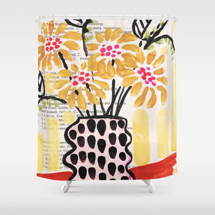 Gouache 2, Still Life: Flowers In A Vase With Striped Wallpaper Shower Curtain