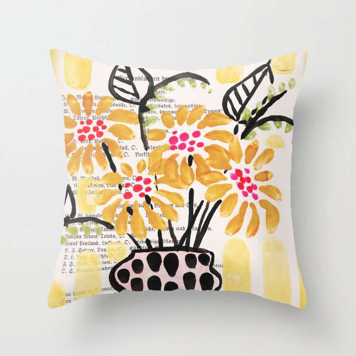 Gouache 2, Still Life: Flowers In A Vase With Striped Wallpaper Throw Pillow