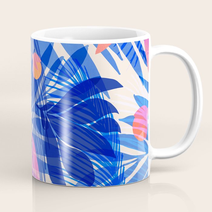 Breezy Tropics Blue Floral Design Coffee Mug