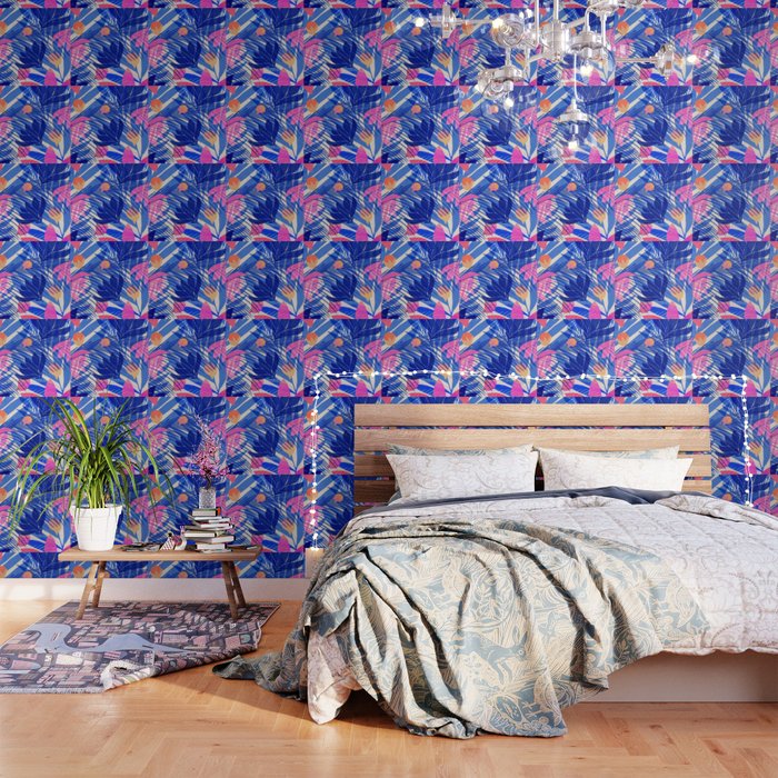 Breezy Tropics Blue Floral Design Wallpaper