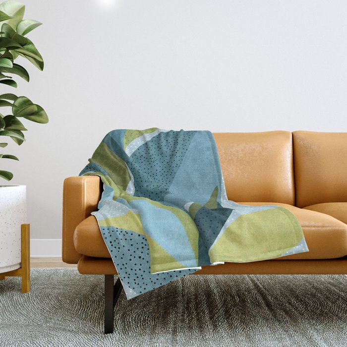Abstract Maximal Flora In French Blue And Olive Throw Blanket