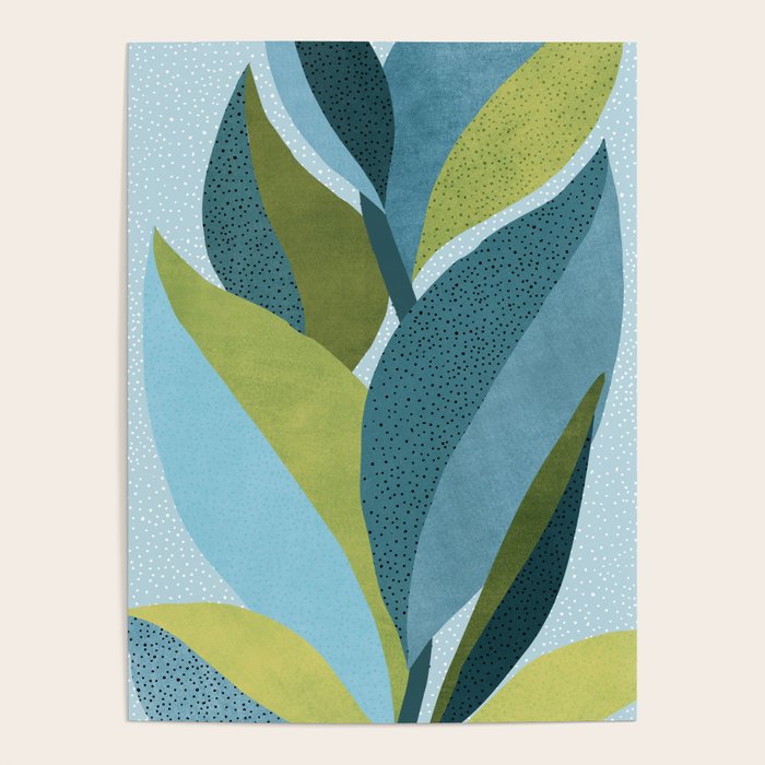 Abstract Maximal Flora In French Blue And Olive Poster