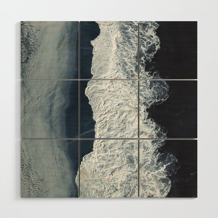 Aerial Ocean Waves - Beach - Dark Blue Ocean - Minimalist Landscape - Sea Travel Photography Wood Wall Art