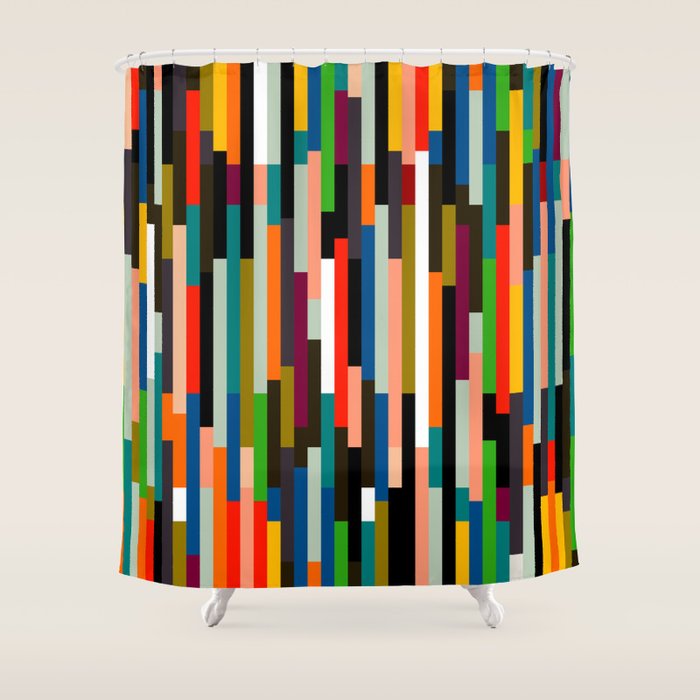 Mid Century Stripes Geometry Retro Shower Curtain