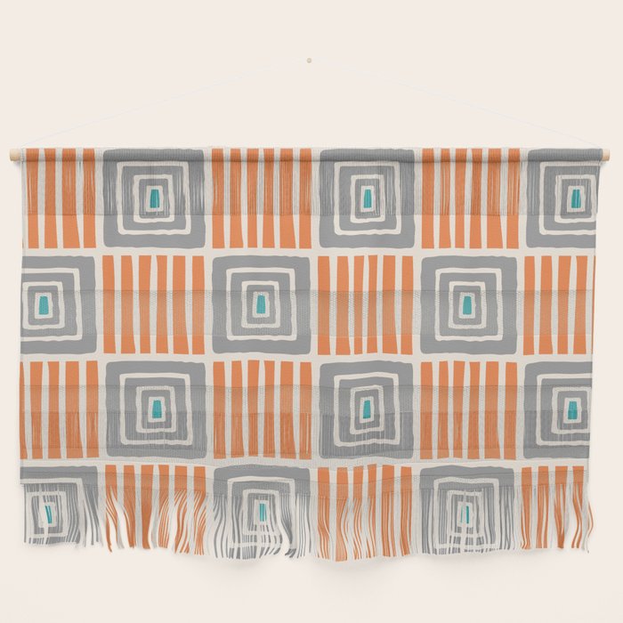 Retro Mid Century Modern Check Pattern 732 Turquoise Orange And Gray Wall Hanging