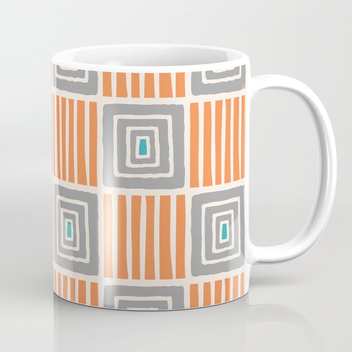 Retro Mid Century Modern Check Pattern 732 Turquoise Orange And Gray Coffee Mug