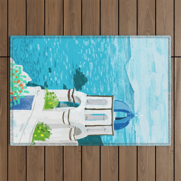 Greek Landscape #Painting #Travel #Greece Outdoor Rug