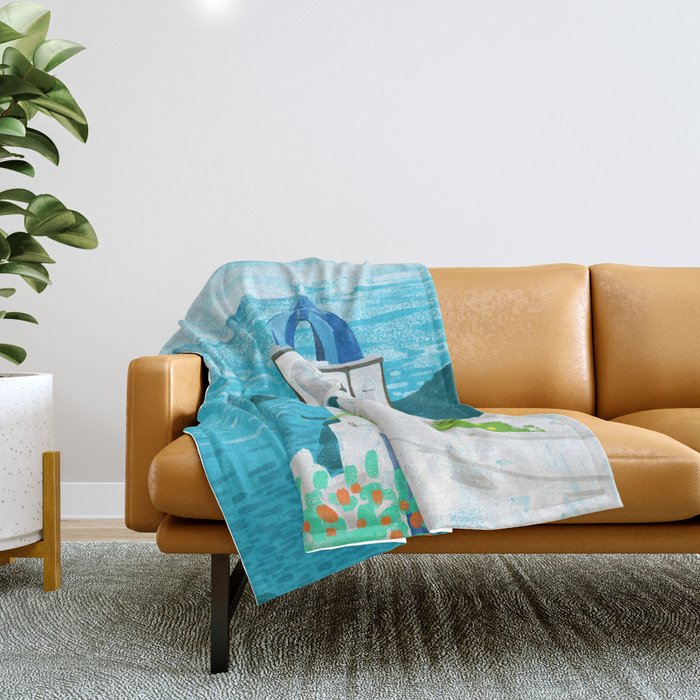 Greek Landscape #Painting #Travel #Greece Throw Blanket