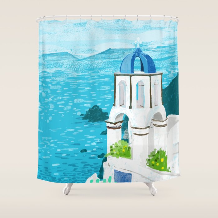 Greek Landscape #Painting #Travel #Greece Shower Curtain