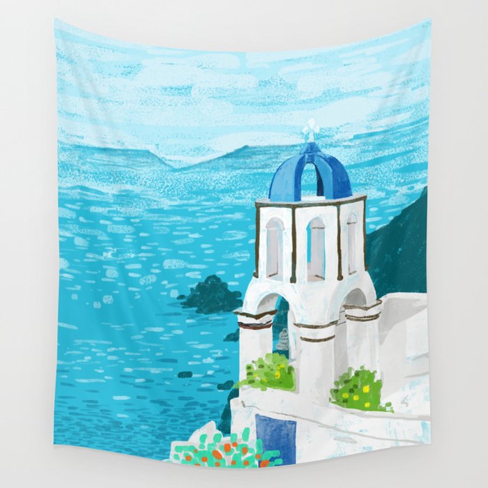Greek Landscape #Painting #Travel #Greece Wall Tapestry