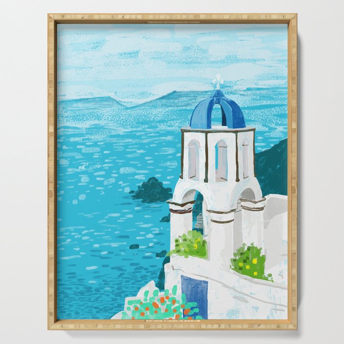 Greek Landscape #Painting #Travel #Greece Serving Tray
