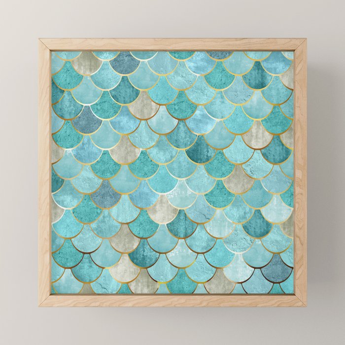 Moroccan Mermaid Fish Scale Pattern, Aqua,Teal Mini Art Print